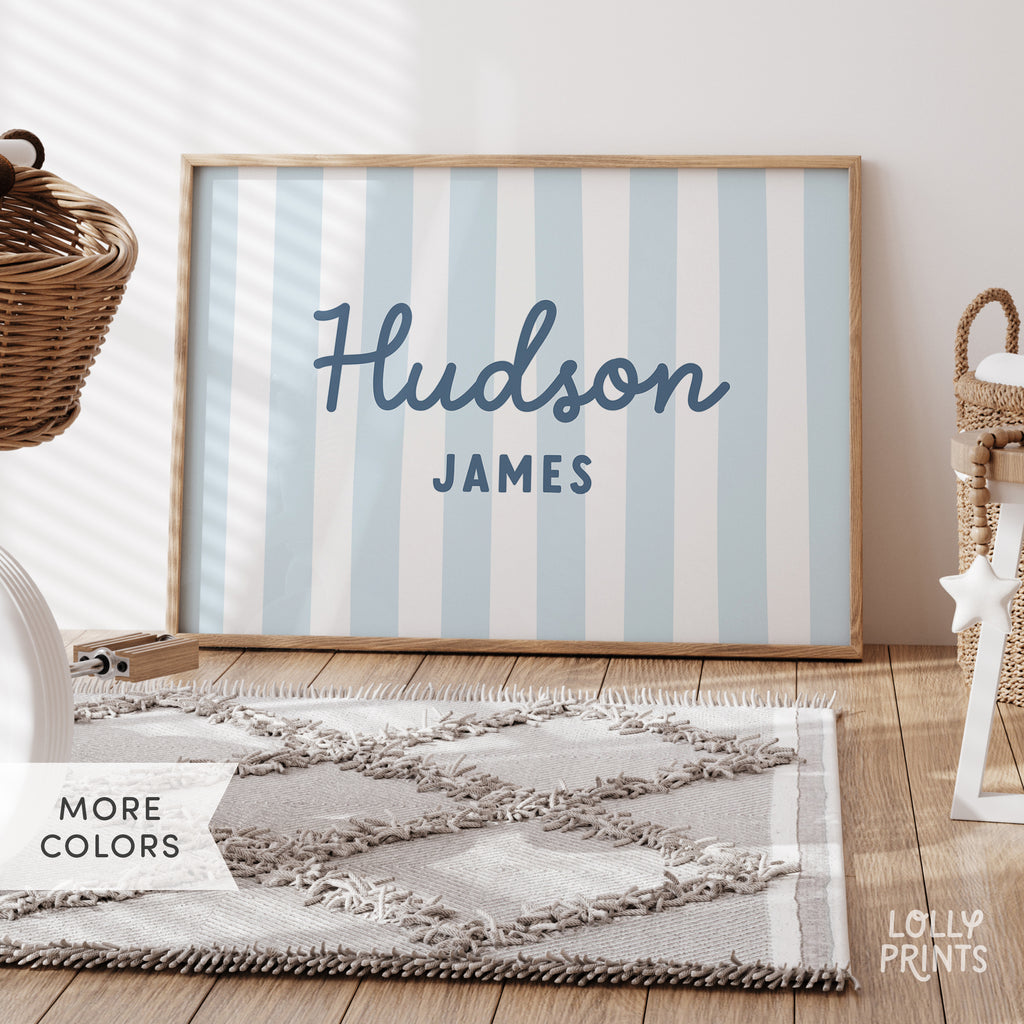 Whimsical Personalized Name Stripes Print Cursive Font