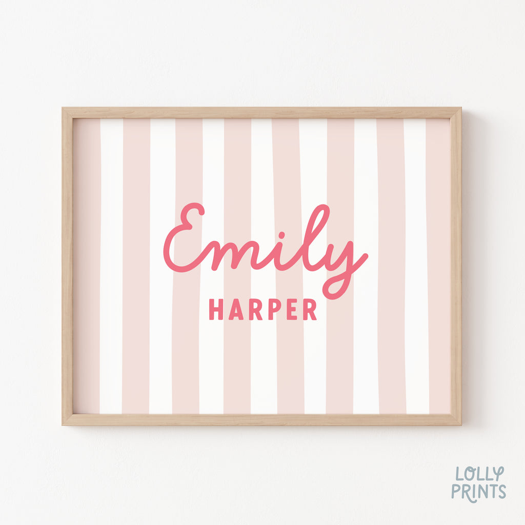 Whimsical Personalized Name Stripes Print Cursive Font