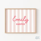 Whimsical Personalized Name Stripes Print Cursive Font