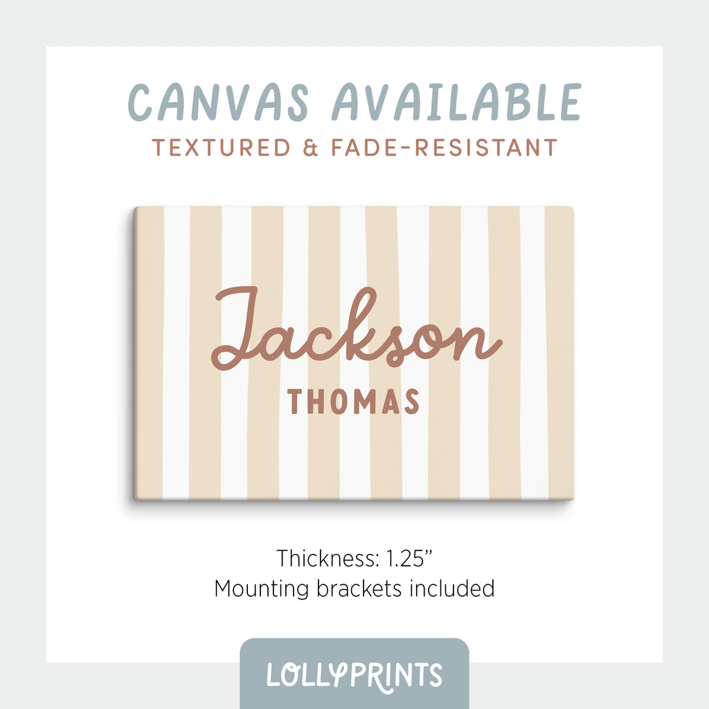 Whimsical Personalized Name Stripes Print Cursive Font