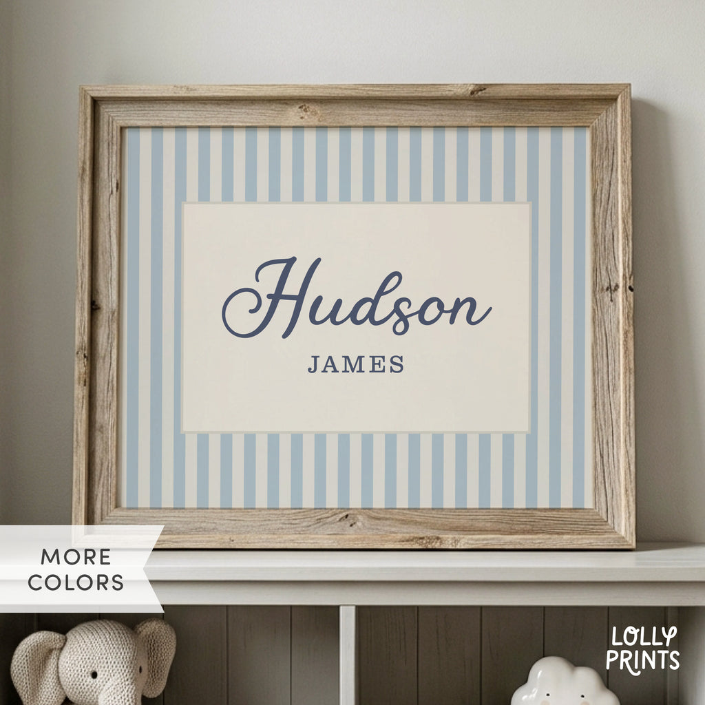 Personalized Name Stripes Print Cursive Font – Kids Room Nursery Decor