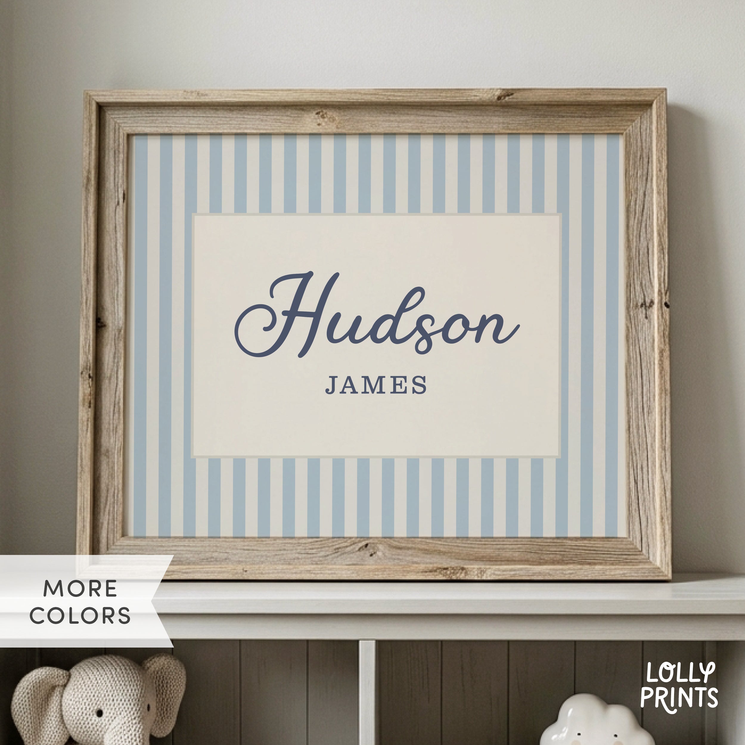 Personalized Name Stripes Print Cursive Font – Kids Room Nursery Decor