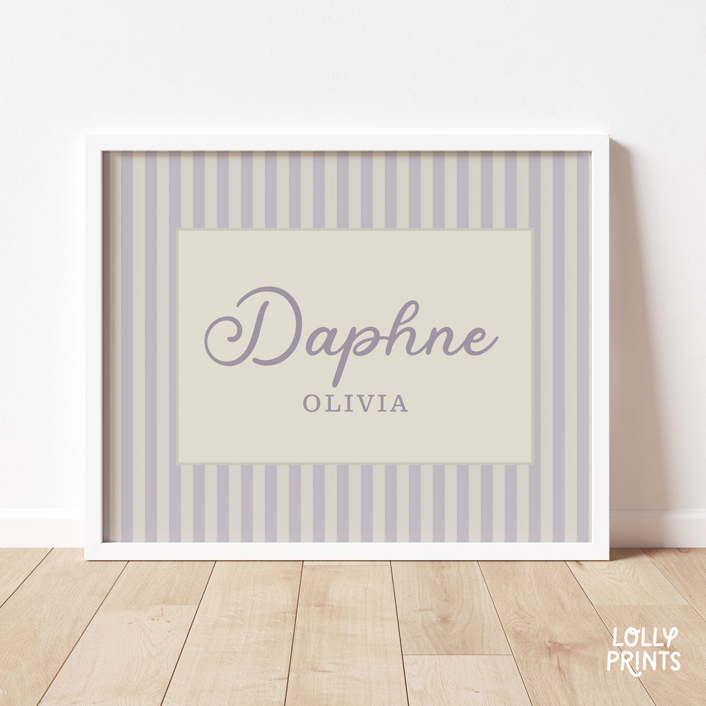 Personalized Name Stripes Print Cursive Font – Kids Room Nursery Decor