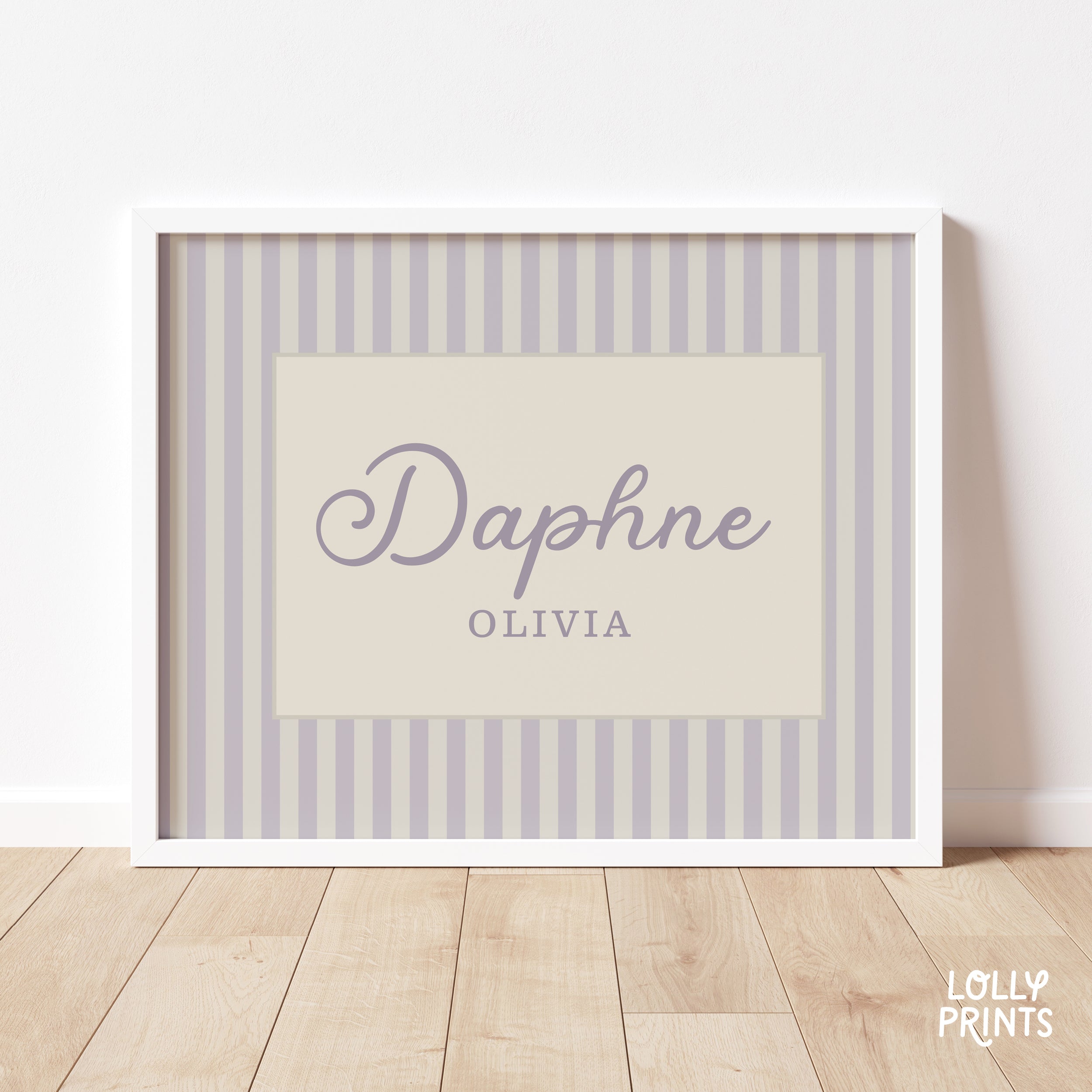 Personalized Name Stripes Print Cursive Font – Kids Room Nursery Decor