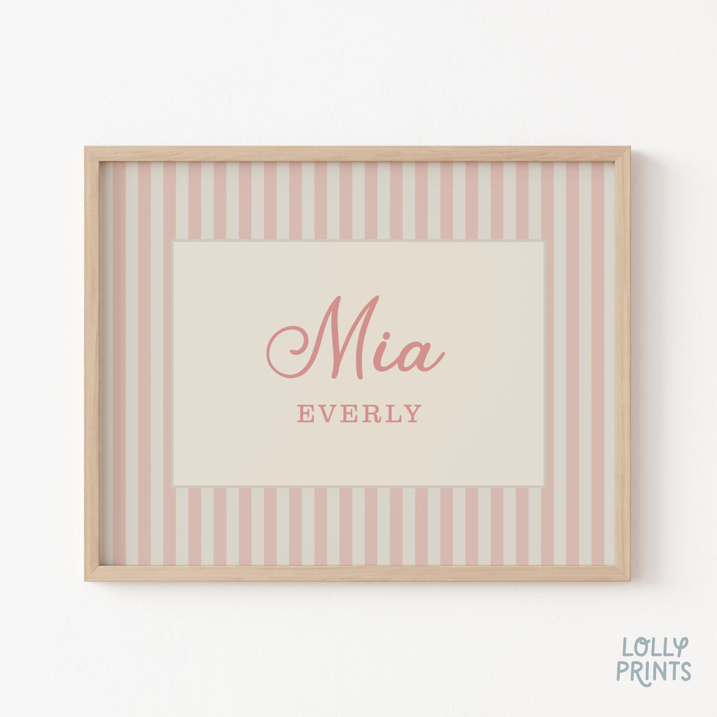 Personalized Name Stripes Print Cursive Font – Kids Room Nursery Decor