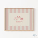 Personalized Name Stripes Print Cursive Font – Kids Room Nursery Decor