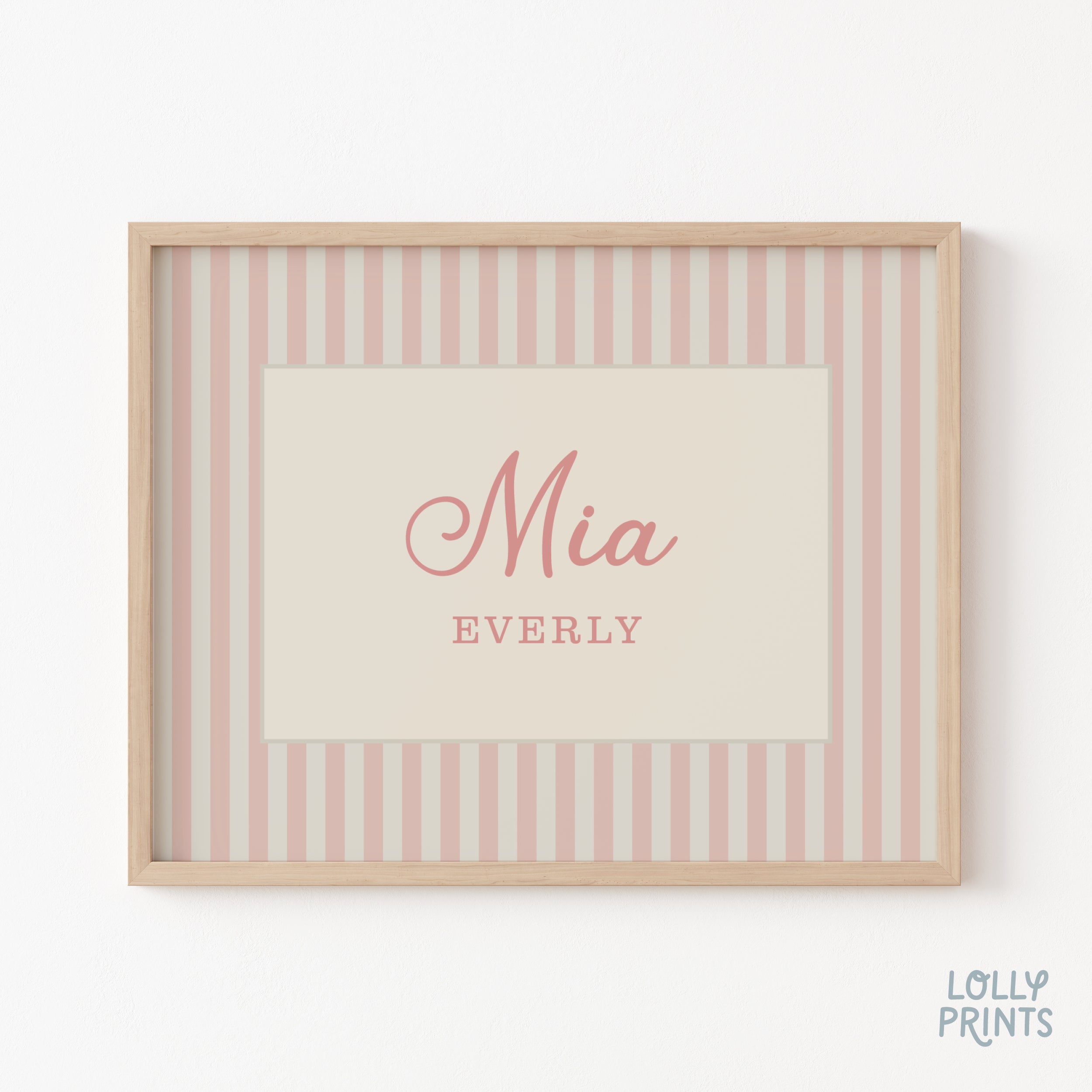 Personalized Name Stripes Print Cursive Font – Kids Room Nursery Decor