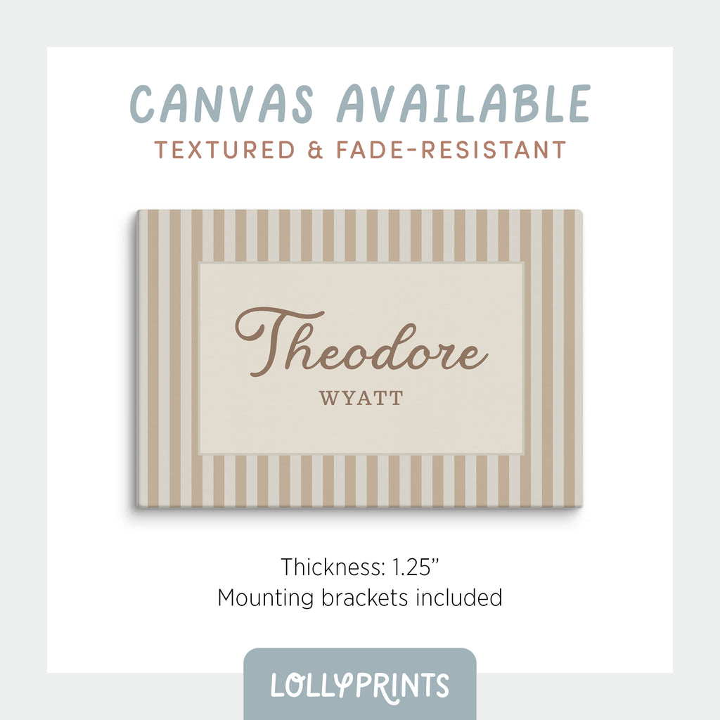 Personalized Name Stripes Print Cursive Font – Kids Room Nursery Decor
