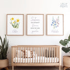 Personalized Name Sisters Birth Flower Wall Art Set of 3