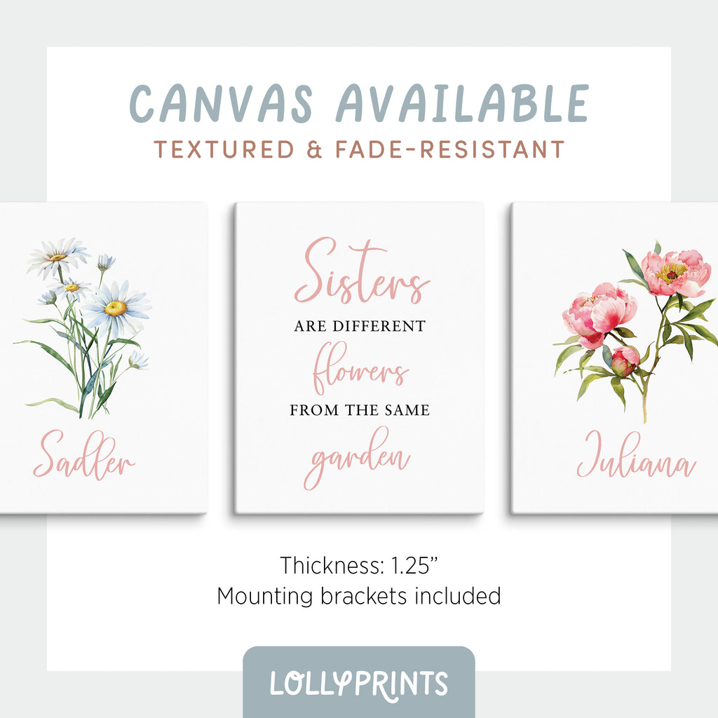 Personalized Name Sisters Birth Flower Wall Art Set of 3