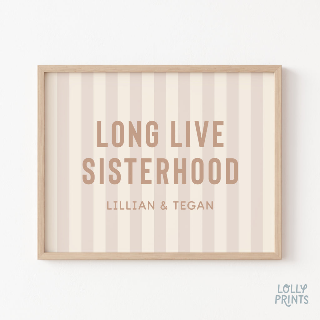 Personalized Long Live Sisterhood Stripes Girl Room Print