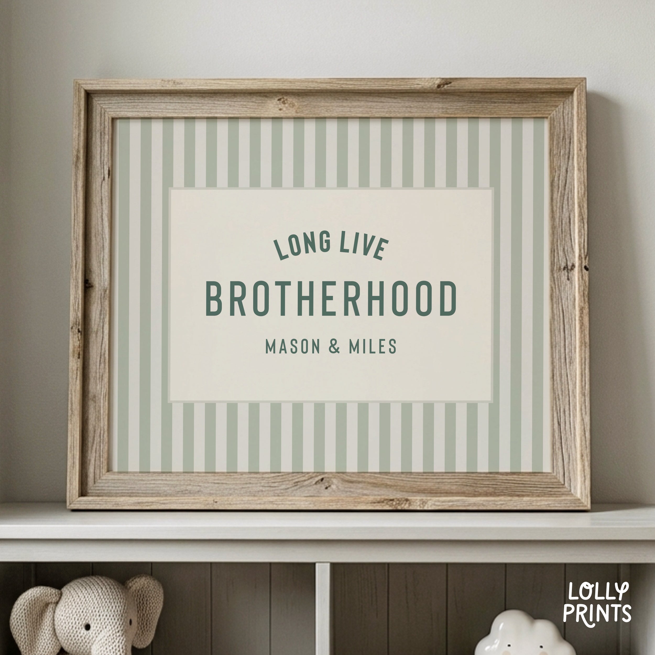 Brotherhood Personalized Name Sign Stripes Print – Boys Room Decor