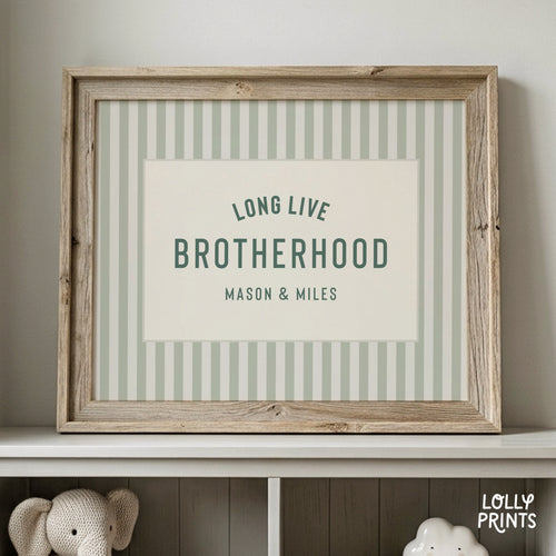 Brotherhood Personalized Name Sign Stripes Print – Boys Room Decor