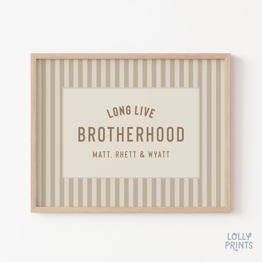 Brotherhood Personalized Name Sign Stripes Print – Boys Room Decor