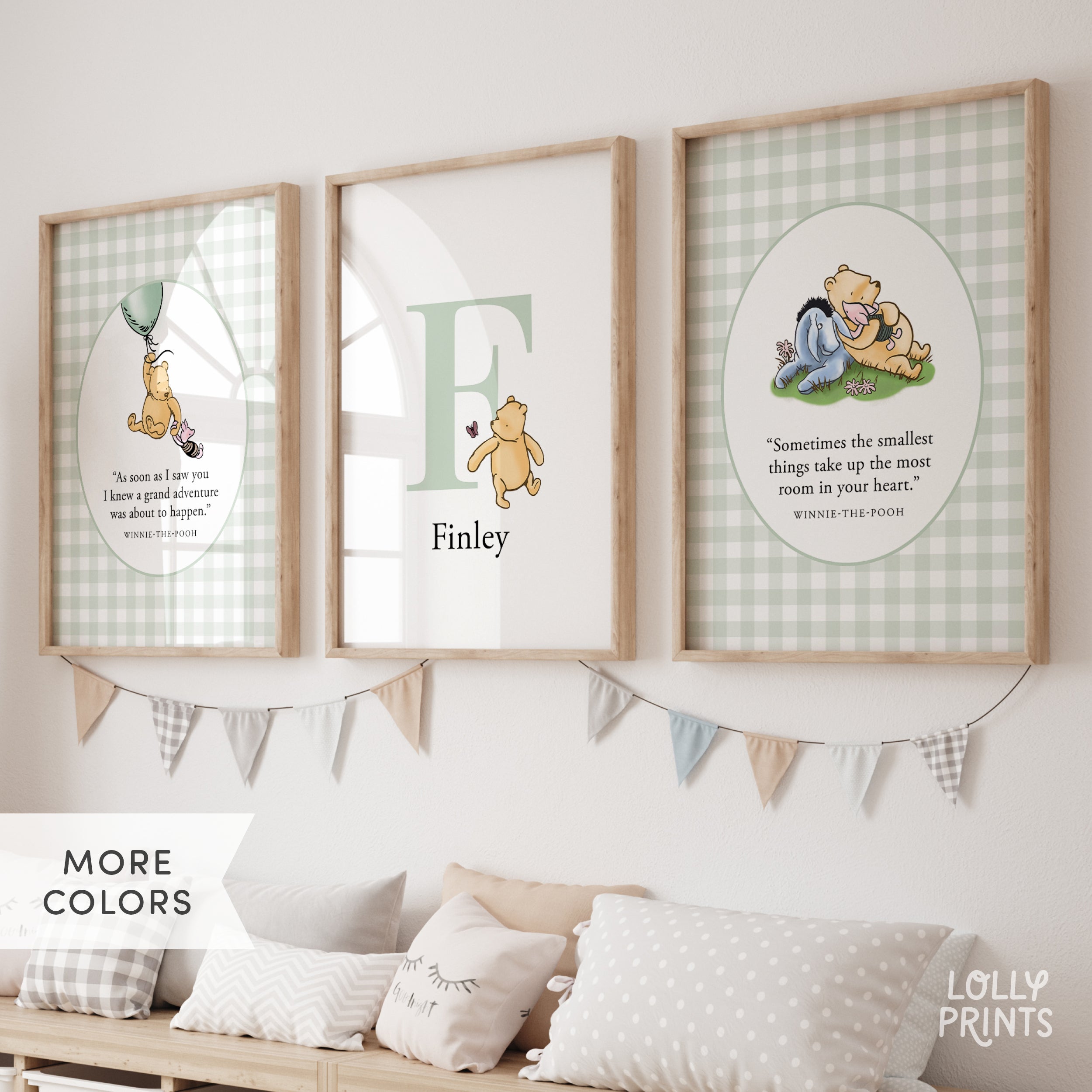 Personalized Classic Winnie The Pooh Nursery Wall Art Set of 3 – Gingham
