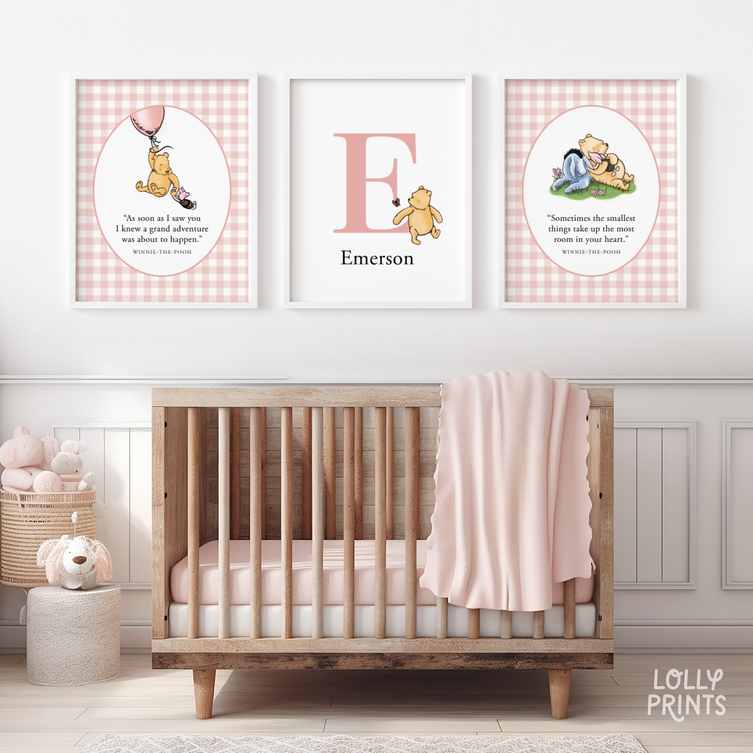 Personalized Classic Winnie The Pooh Nursery Wall Art Set of 3 – Gingham