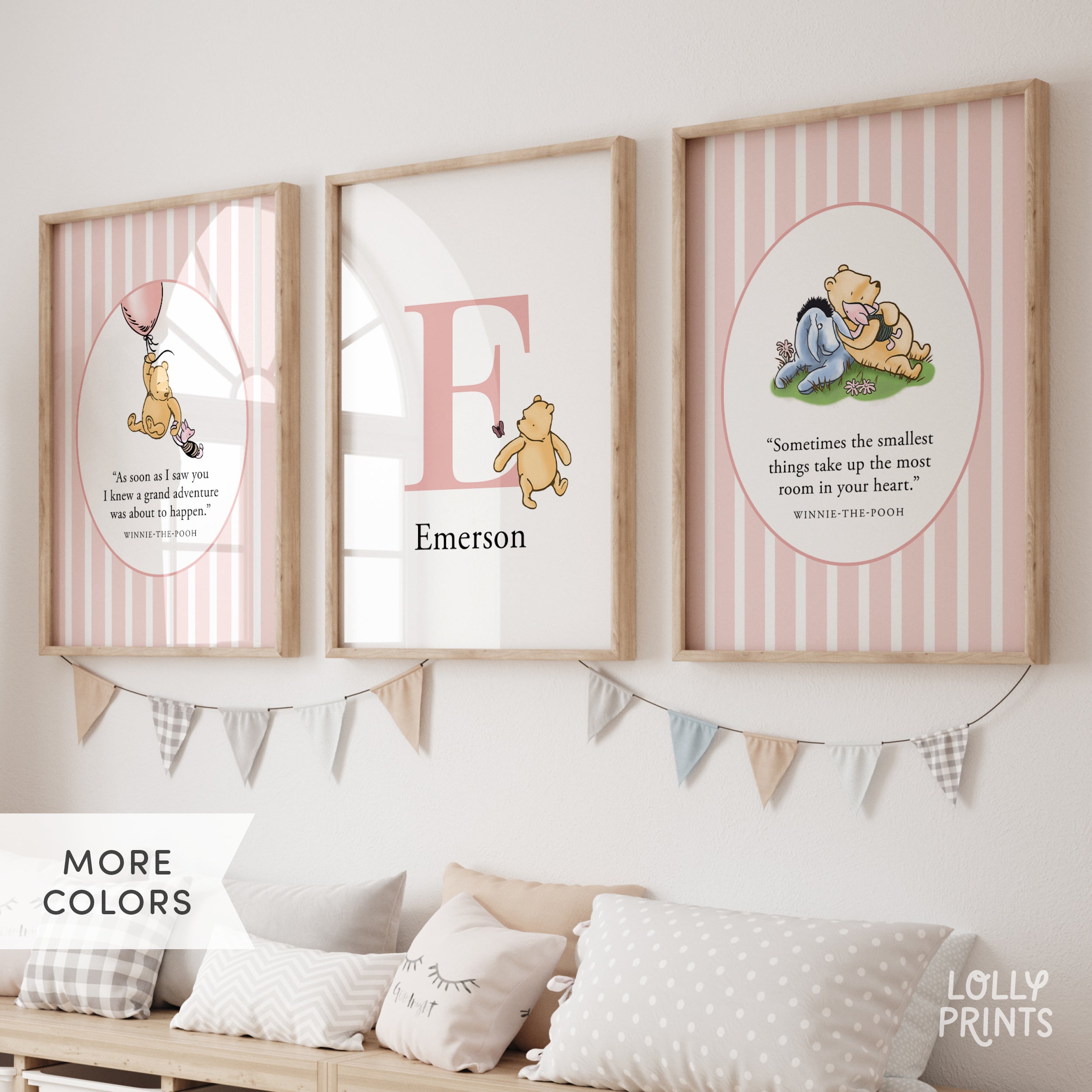 Personalized Classic Winnie The Pooh Nursery Wall Art Set of 3 – Stripes