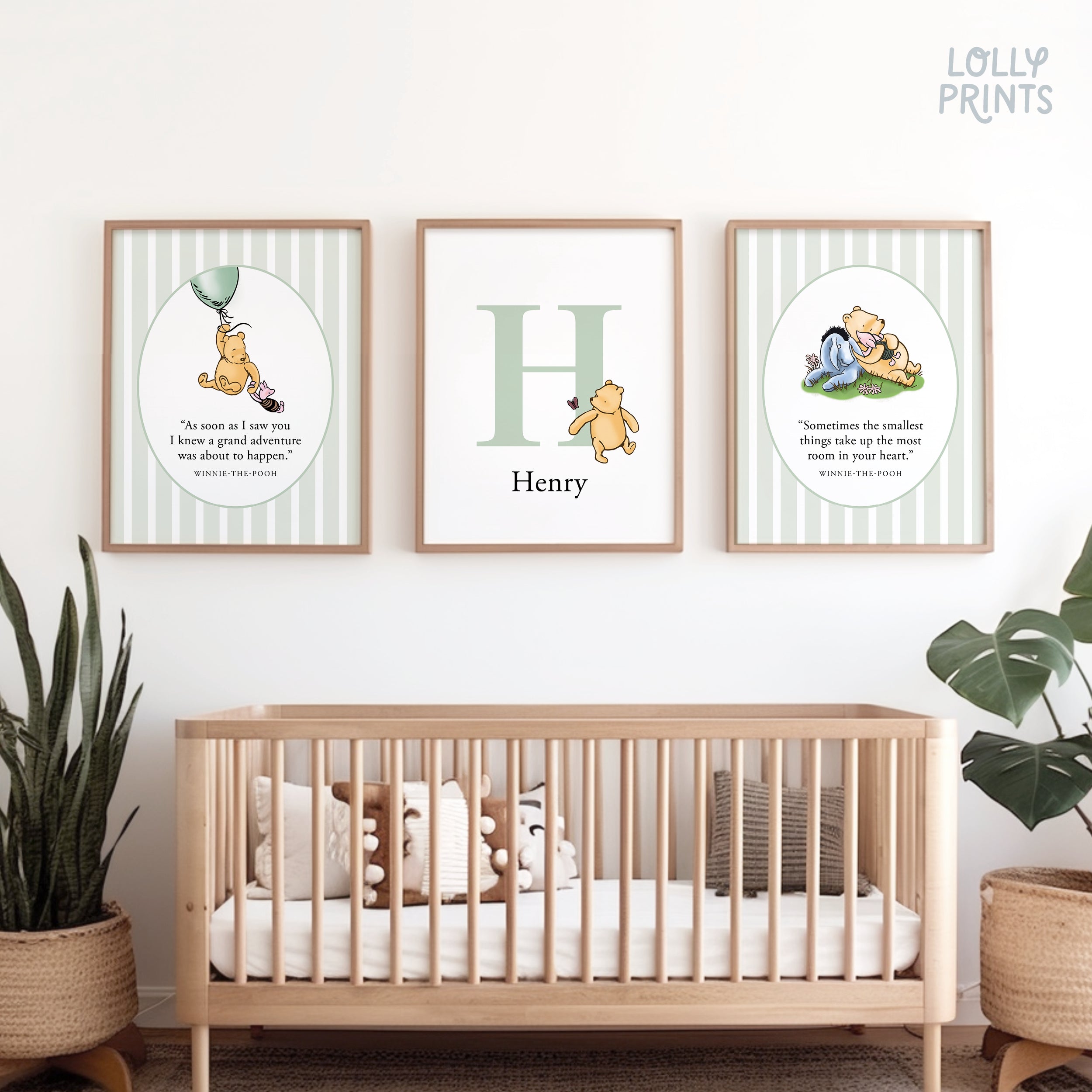 Personalized Classic Winnie The Pooh Nursery Wall Art Set of 3 – Stripes