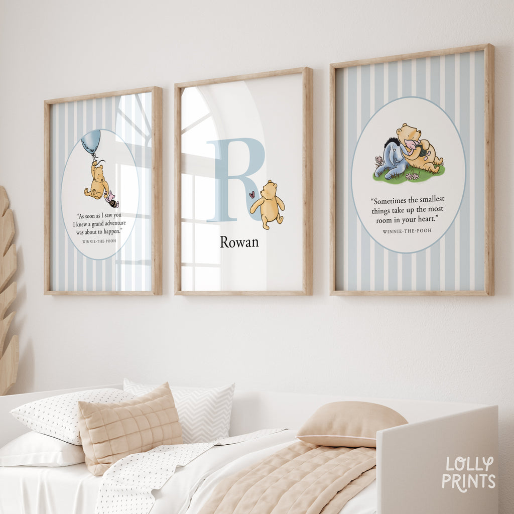 Personalized Classic Winnie The Pooh Nursery Wall Art Set of 3 – Stripes