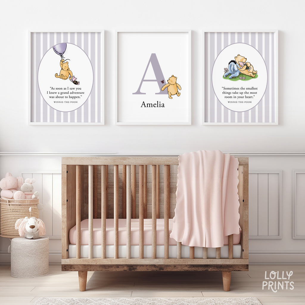 Personalized Classic Winnie The Pooh Nursery Wall Art Set of 3 – Stripes