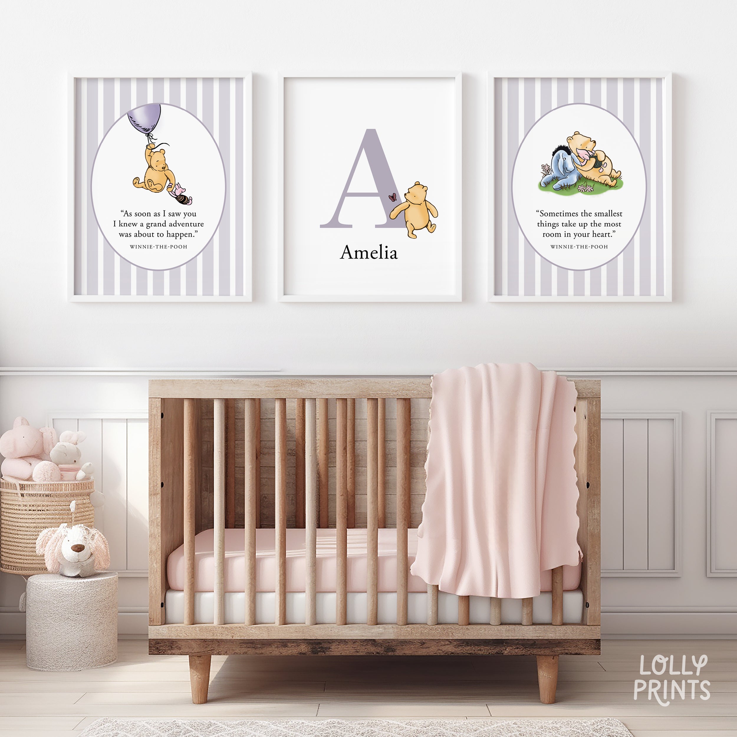 Personalized Classic Winnie The Pooh Nursery Wall Art Set of 3 – Stripes